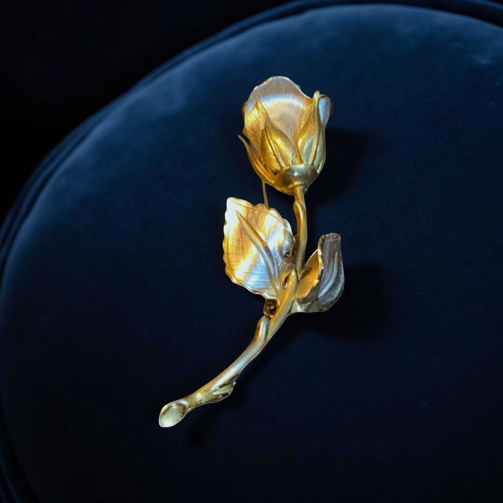 Two Tone Metal Rose Flower Brooch